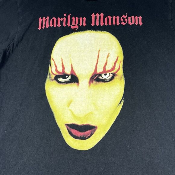 Vintage Marilyn Manson T-Shirt Graphic Tee Size Large Black Big Face Print - Picture 3 of 9
